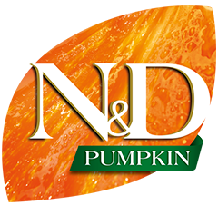 Logotipo de N&D con la palabra "PUMPKIN" (CALABAZA) sobre un fondo naranja.